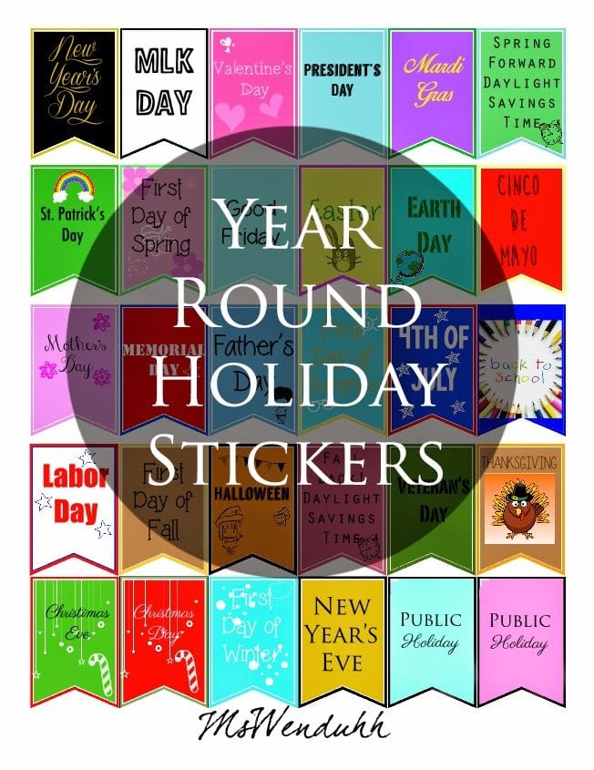 Annual Holiday Planner Stickers for Printable and Digital Planners