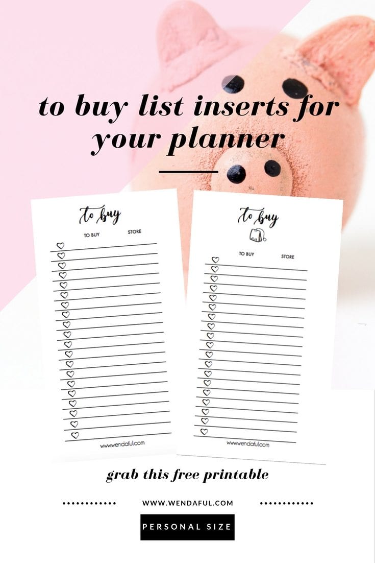 Shopping List Inserts for Personal Size Planners 