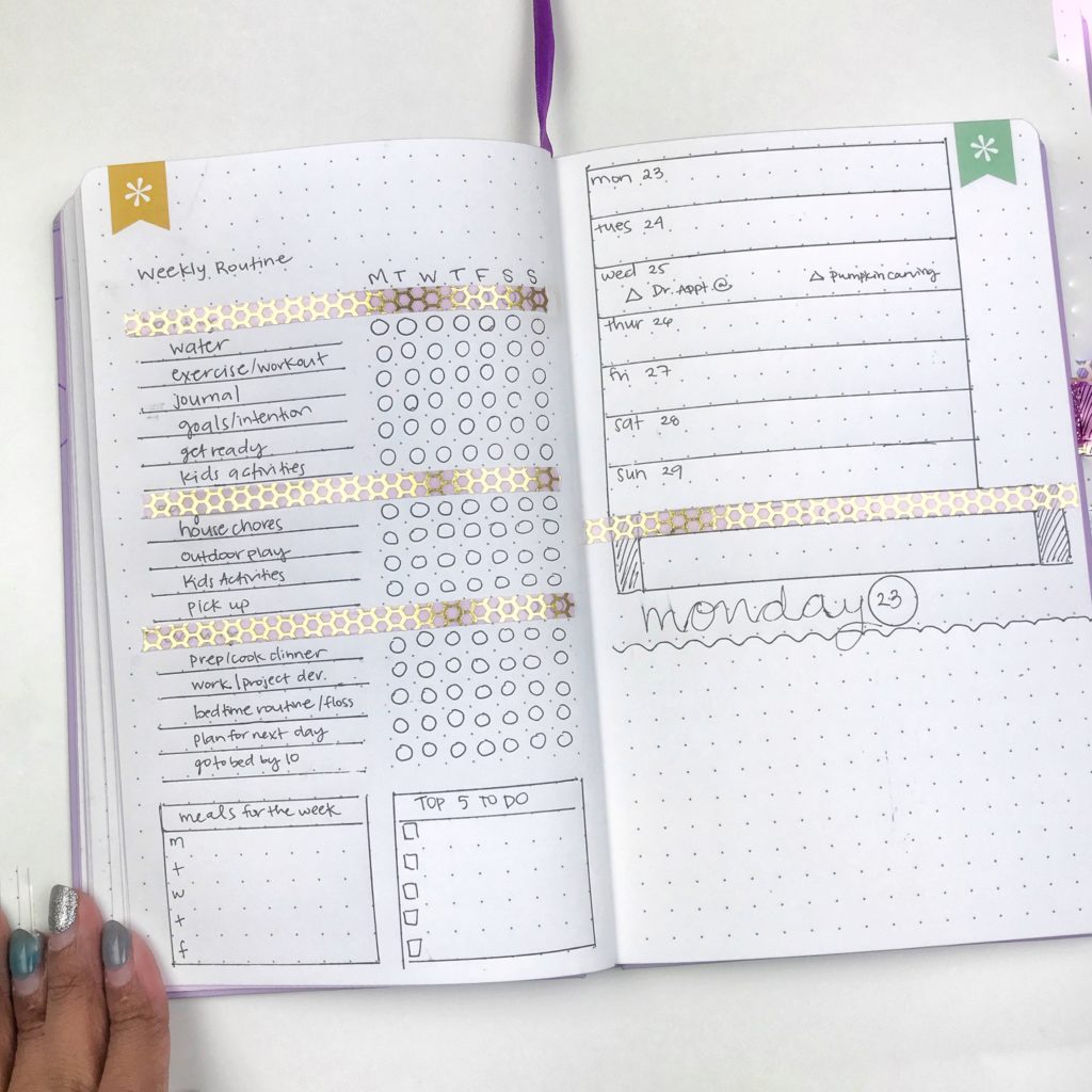 A weekly layout with daily routines