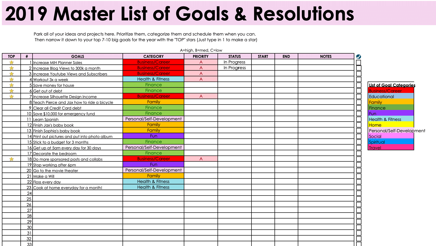 12-week year goals excel file