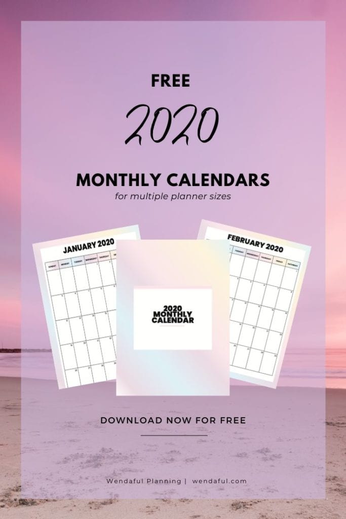 free 2020 monthly calendars