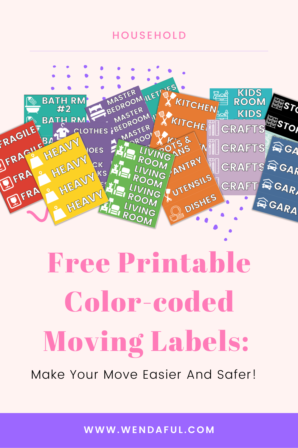 Free Printable Color-coded Moving Labels: Make Your Move Easier And Safer! | Wendaful Planning
