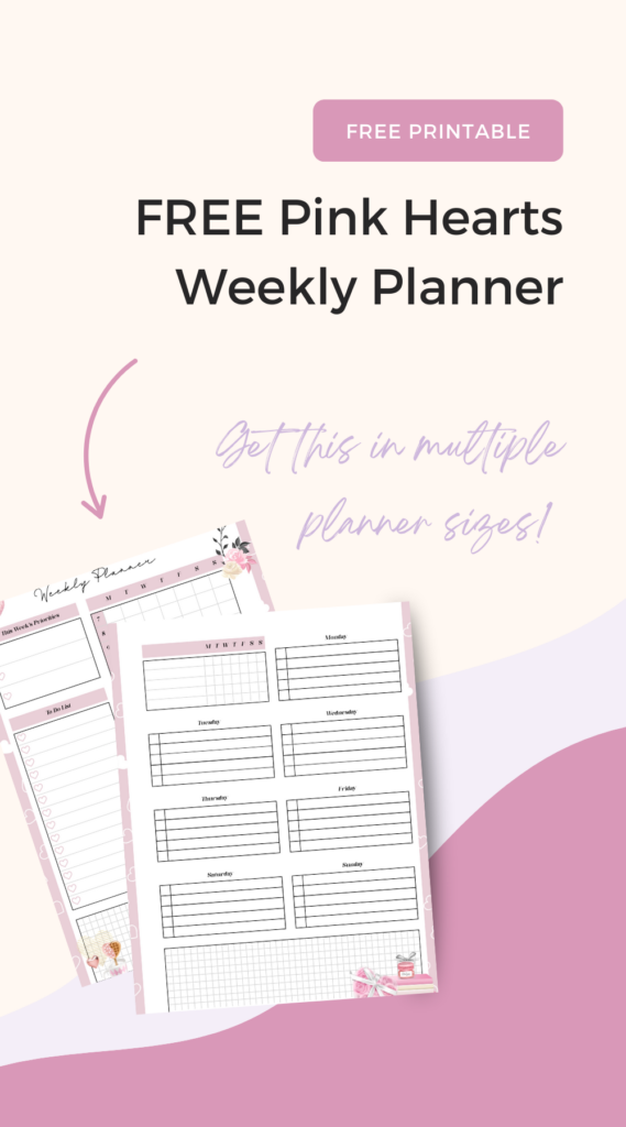 pink hearts weekly planner